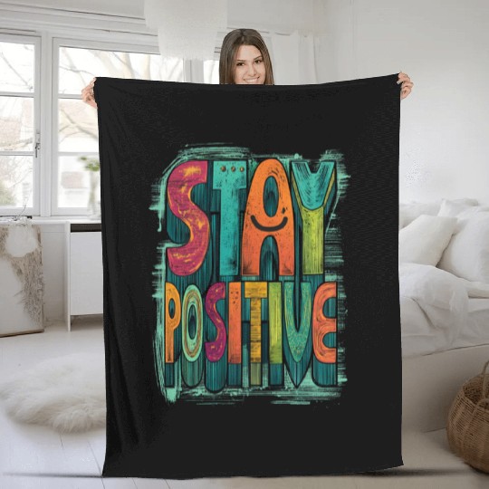 Stay Positive – Retro Color Block Text Fleece Blankets