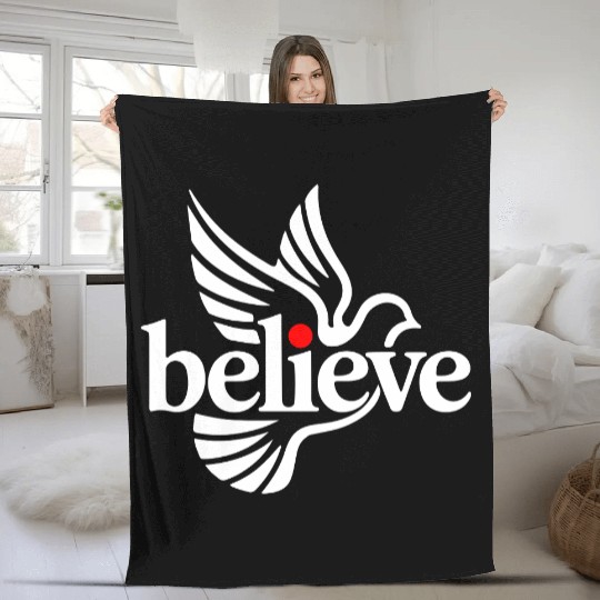 Believe white Fleece Blankets