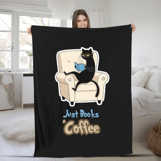 Bookish Black Cat –Art of Reading & Sipping Coffee Fleece Blankets