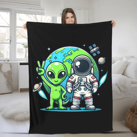 Alien Astronauts In Space Fleece Blankets
