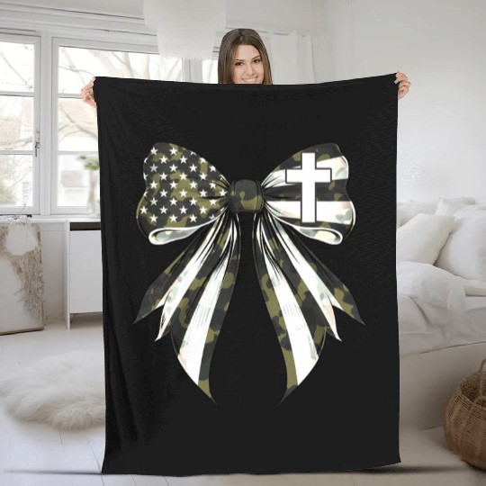 Coquette Bow Cross Faith Camouflage US Flag Pride Fleece Blankets