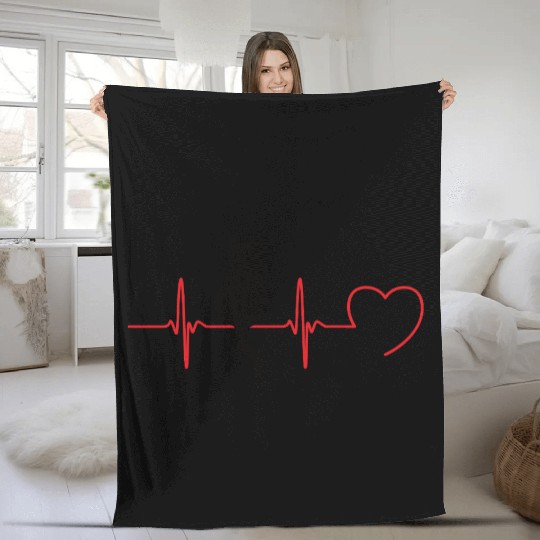 Cat Lover Heartbeat – Feline ECG Design Black Fleece Blankets