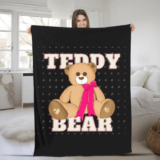 Teddy Bear With A Pink Bow Fleece Blankets