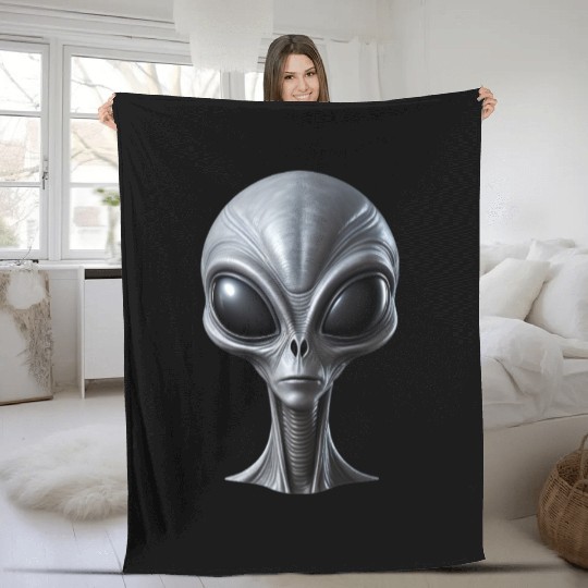 Realistic Grey Alien Extraterrestrial Being Fleece Blankets