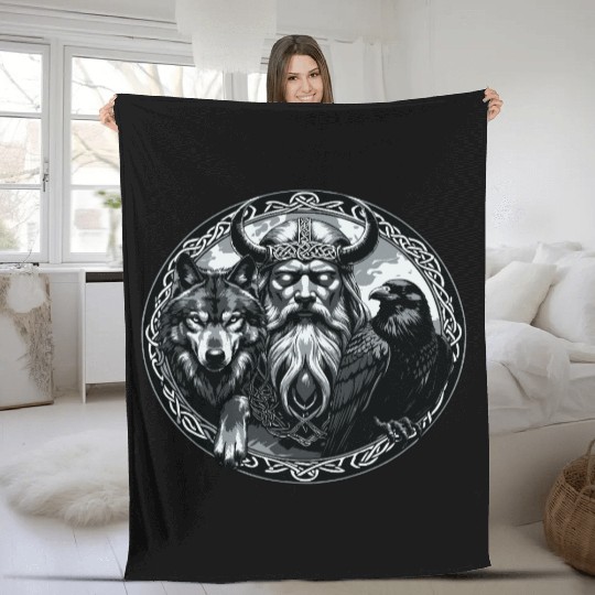 Viking Warrior Man Odin Thor Norman Walhalla Fleece Blankets