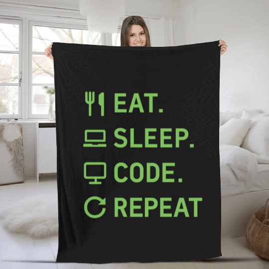 Eat Sleep Code Repeat – Programmer Lifestyle Fleece Blankets