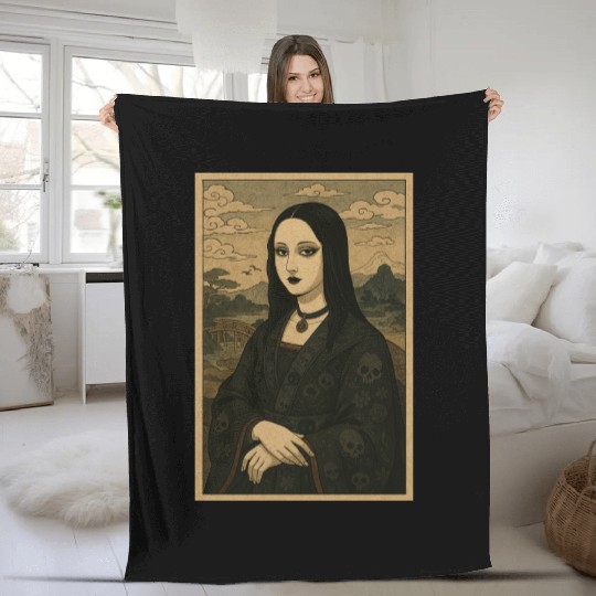 Gothic Geisha Mona Lisa Japanese Vintage Horror Fleece Blankets