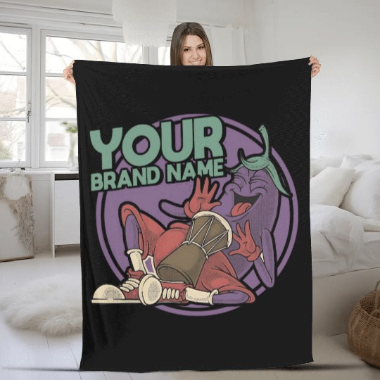 Funky Eggplant Drummer – Funny Cartoon Music T-Shi Fleece Blankets