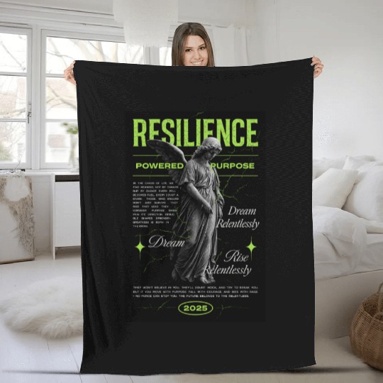 Resilience Angel – Neon Motivational Art Fleece Blankets