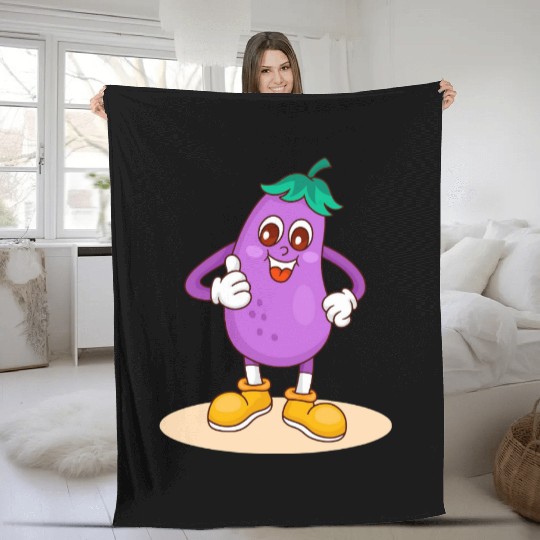 Animated Eggplant Character Design Fleece Blankets