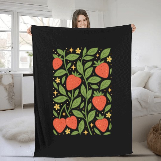 Strawberry Garden Pattern Fleece Blankets