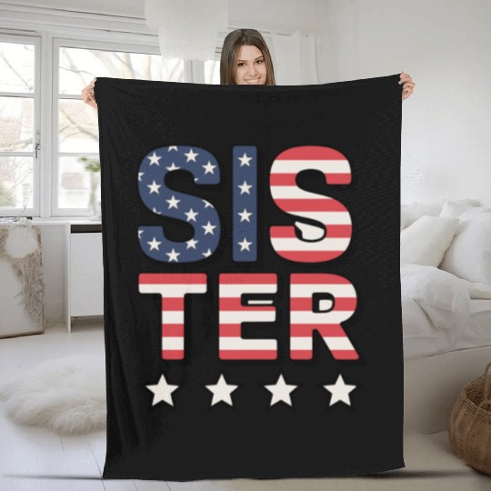 Sister American Flag Stars and Stripes Design Fleece Blankets