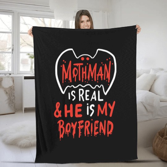 Mothman Is Real He Is My Boyfriend Fleece Blankets