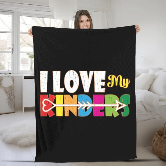 I Love My Kinders Colorful Teacher Appreciation Te Fleece Blankets