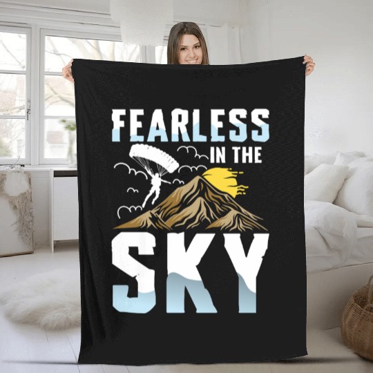 Fearless in the Sky Paragliding Enthusiast Design Fleece Blankets