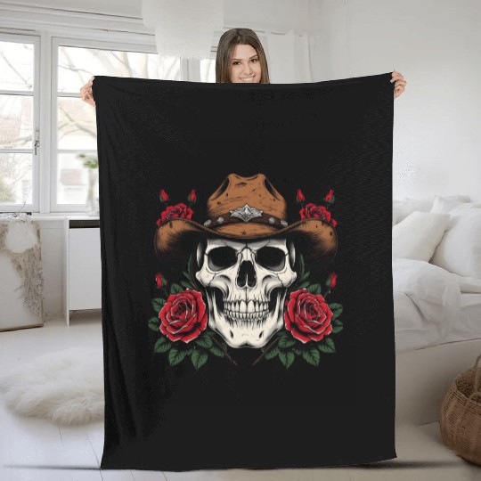 Cowgirl Spirit: Skull & Roses Fleece Blankets