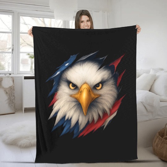 Fierce American Eagle Ripped Design Fleece Blankets