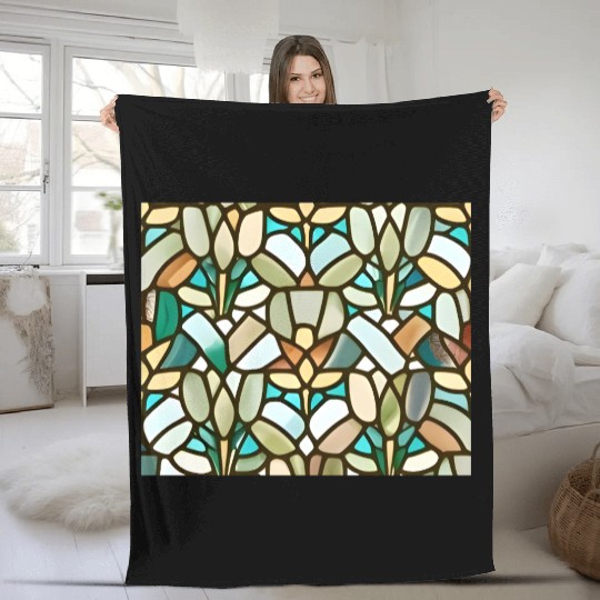 Abstract Floral Stained Glass Pattern - Art Deco Fleece Blankets