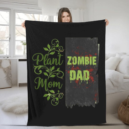 Plant Mom Zombie Dad Couple Design Fleece Blankets