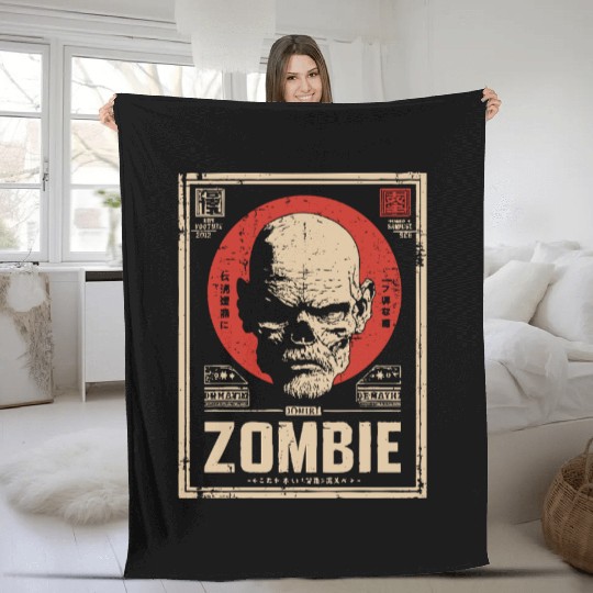 Zombie - Woodblock Print Fleece Blankets