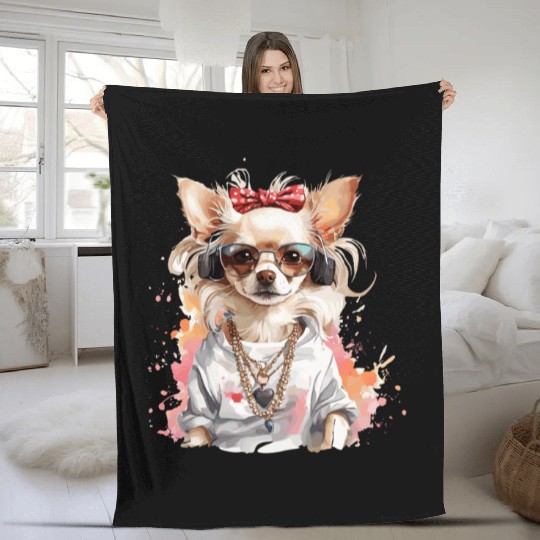 Bling Chihuahua Fleece Blankets