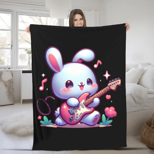 Rabbit play eletric guitar Fleece Blankets