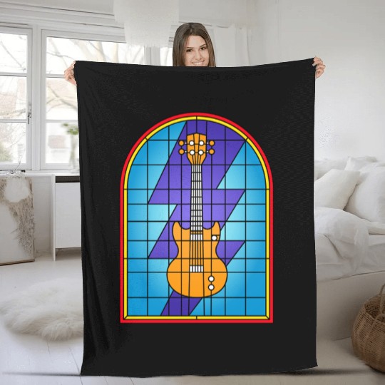 Stained Glass Art Electric Guitar Fleece Blankets