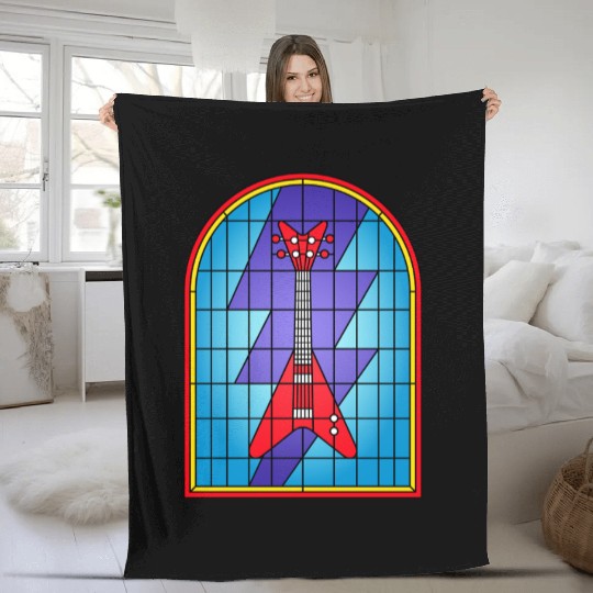 Stained Glass Art Electric Guitar Fleece Blankets