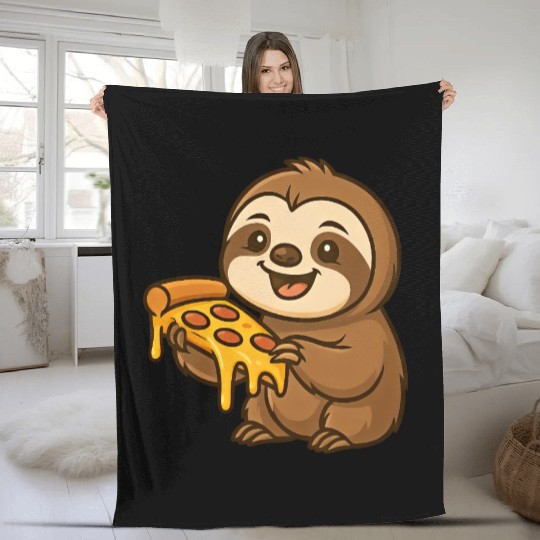 Cute sloth cartoon pizza pizza lovers fun Fleece Blankets