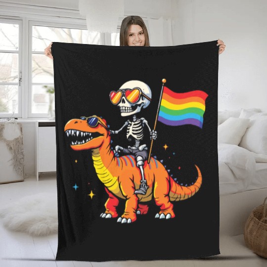 Skeleton with dinosaur Lgbtq Fleece Blankets