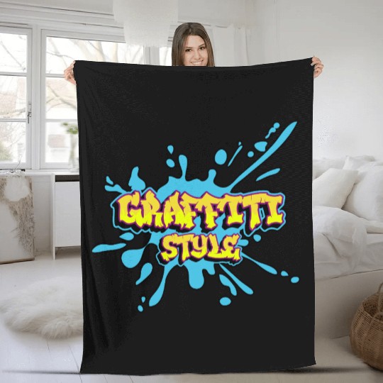 Graffiti Text Style Design D83C DFA8 with a splash of blue Fleece Blankets