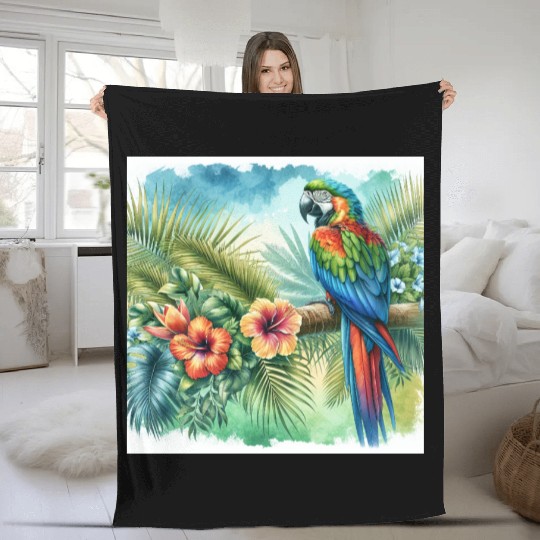 Majestic Macaw Parrot Fleece Blankets