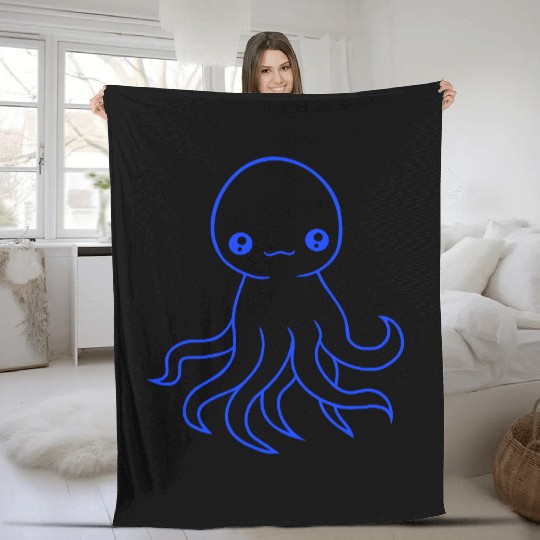 Octopus squid tentacle cephalopod cute sweet comic Fleece Blankets