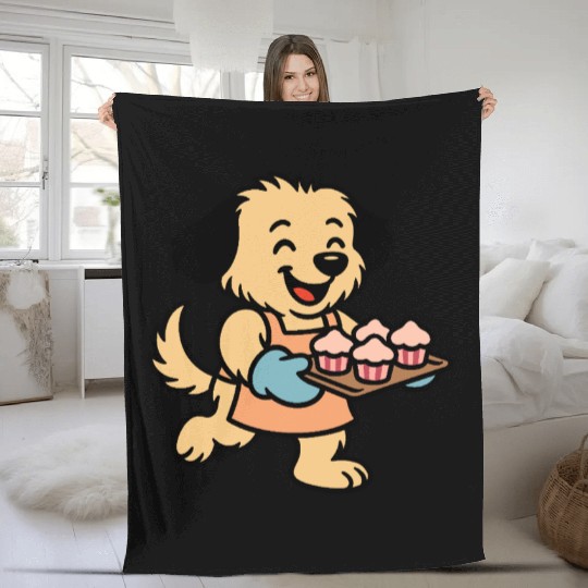 Cute Baking Dog with Cupcakes – Kids Gift Idea Fleece Blankets