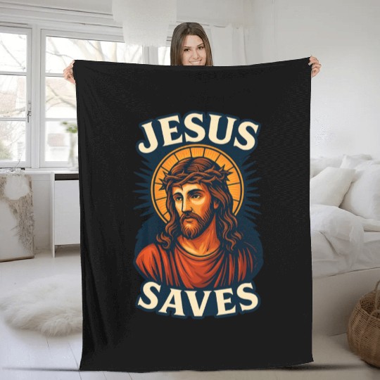 Jesus Saves Fleece Blankets Design | Bold Semi-Realistic