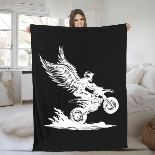 Winged Dirt Bike Rider Soaring Adventure Fleece Blankets