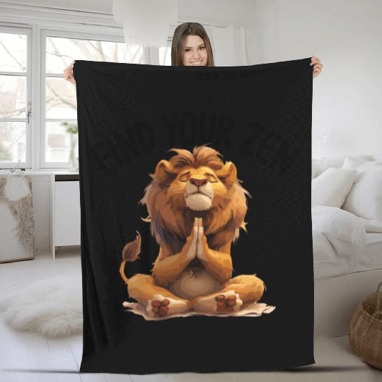 Calm Meditative Lion Yoga Pose Illustration for Fleece Blankets