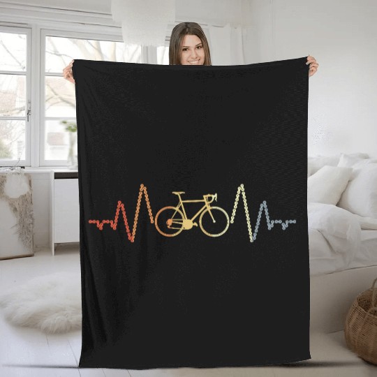 Vintage Cycling Heartbeat Fleece Blankets