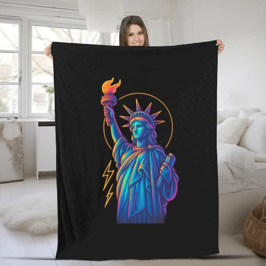 Statue of Liberty Neon Fleece Blankets Design