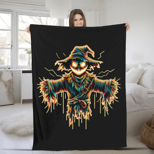 Neon Scarecrow – Haunted Harvest Glow Fleece Blankets