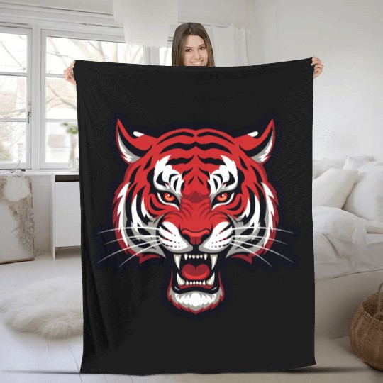 Savage Red Tiger Head – Fierce Wild Beast Fleece Blankets