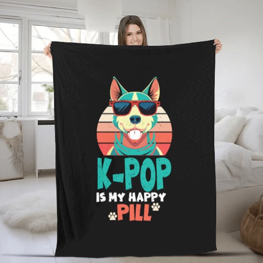 Kpop Happy Pill Corgi Dog Korean Pop Merch K-pop M Fleece Blankets