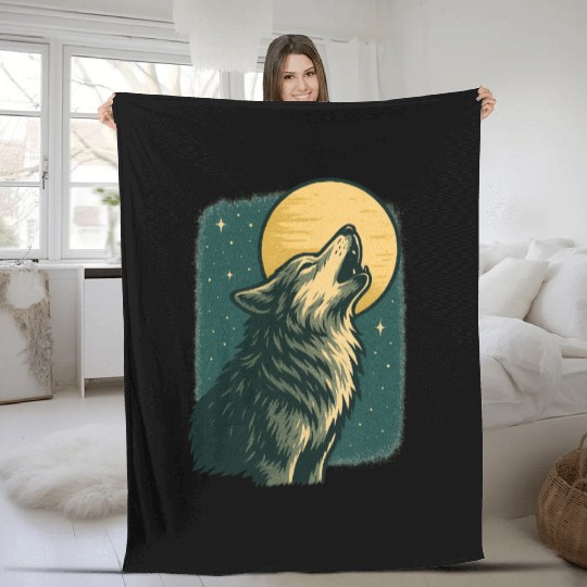 Lone wolf howl at the moon Fleece Blankets