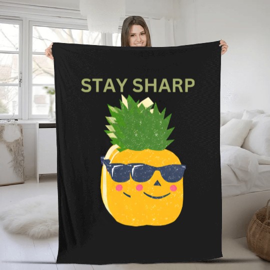 “Stay Sharp” (Pineapple with Sunglasses) Fleece Blankets