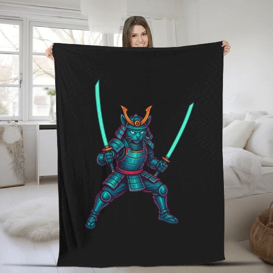 Legendary Samurai Cat – Epic Warrior Design” Fleece Blankets