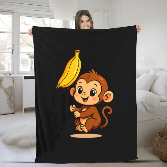 Little Monkey with an Inflatable Banana Fleece Blankets
