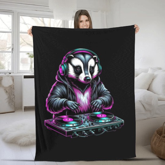 Raccoon DJ Fleece Blankets