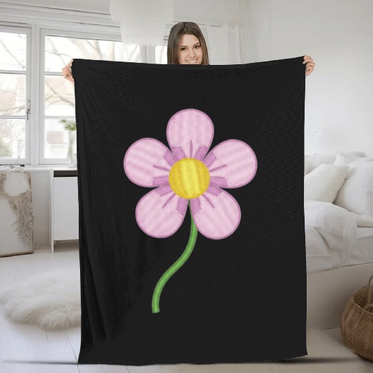 Cute Pink Embroidered Flower Illustration Fleece Blankets