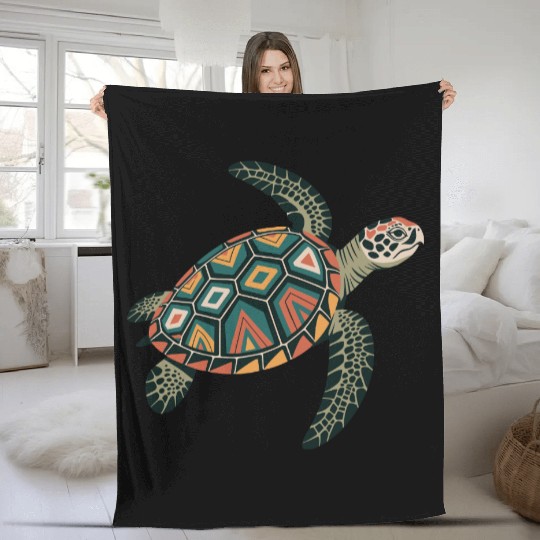 Sea Turtle Geometric Pattern Shell Fleece Blankets