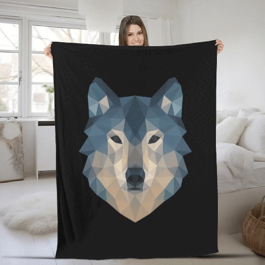 Geometric Wolf Face – Bold Abstract Wild Animal Ar Fleece Blankets